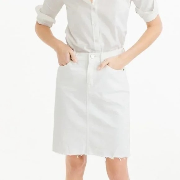NWOT J. Crew Frayed White Denim Pencil Skirt - Picture 1 of 6
